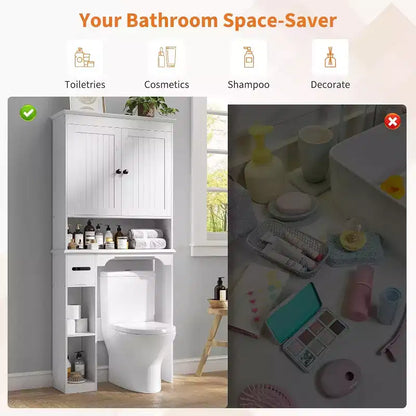 Mobiletto contenitore sopra il WC da 30 pollici, organizer da bagno a 7 ripiani con portarotolo per bagno e lavanderia