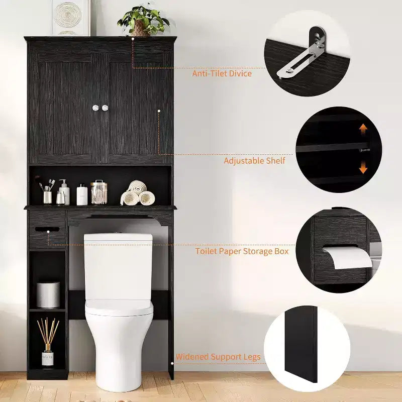 Mobiletto contenitore sopra il WC da 30 pollici, organizer da bagno a 7 ripiani con portarotolo per bagno e lavanderia