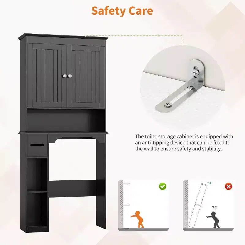 Mobiletto contenitore sopra il WC da 30 pollici, organizer da bagno a 7 ripiani con portarotolo per bagno e lavanderia
