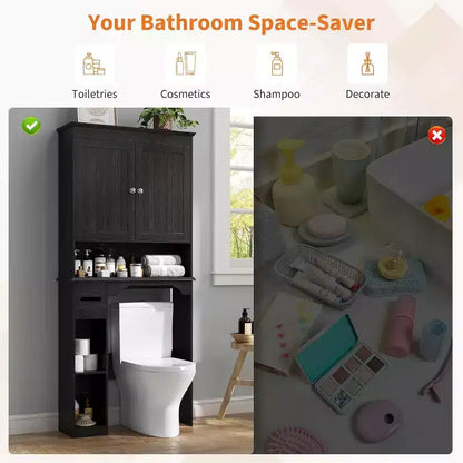 Mobiletto contenitore sopra il WC da 30 pollici, organizer da bagno a 7 ripiani con portarotolo per bagno e lavanderia