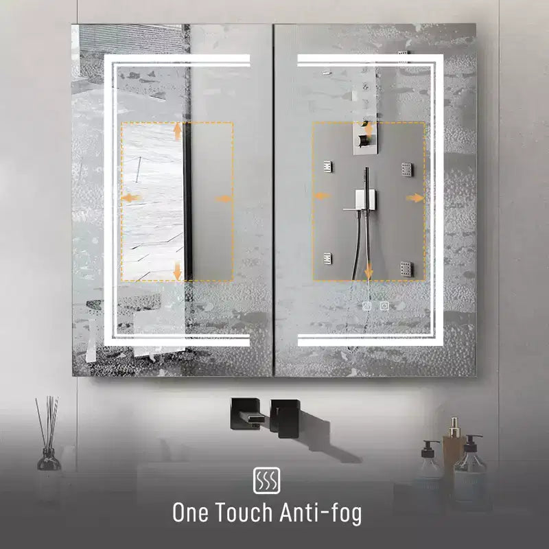 Mobiletto da Bagno a Parete con Specchio LED e Prese di Ricarica