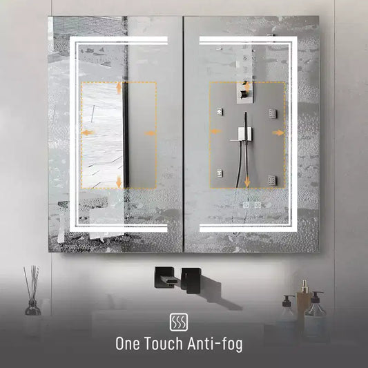 Mobiletto da Bagno a Parete con Specchio LED e Prese di Ricarica