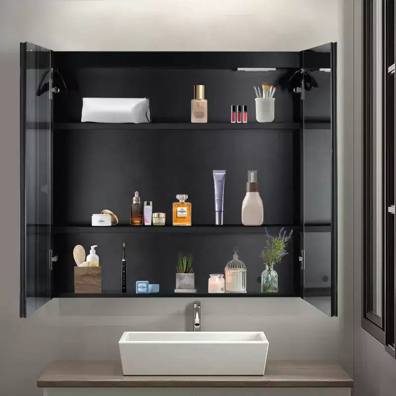 Mobiletto da Bagno a Parete con Specchio LED e Prese di Ricarica