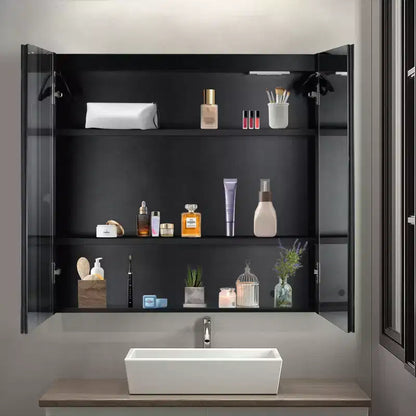 Mobiletto da Bagno a Parete con Specchio LED e Prese di Ricarica
