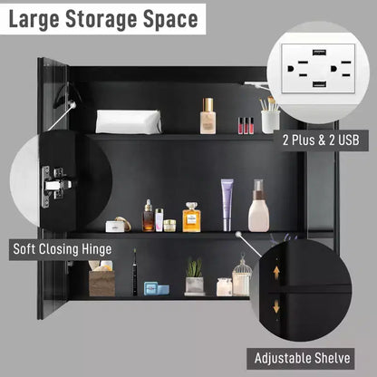 Mobiletto da Bagno a Parete con Specchio LED e Prese di Ricarica