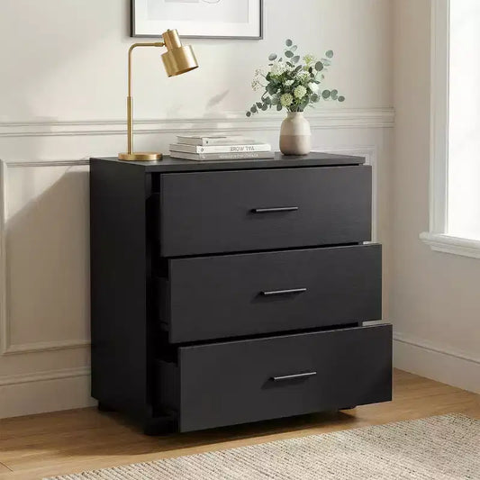 Besiost TV Stands with 3-Drawers, Dresser with Food Pads, Nightstand, Black