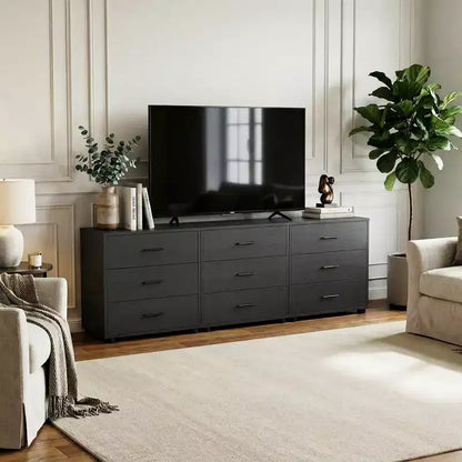 Mobile TV con 3 cassetti, Comò con piedini in feltro e Comodino, Nero