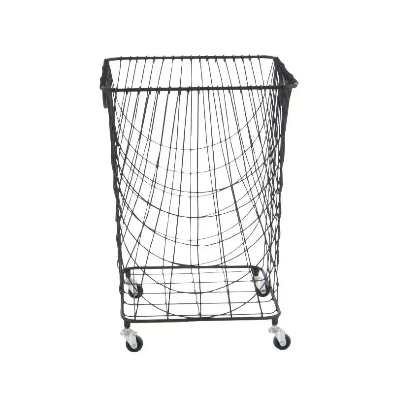 Carrello portaoggetti industriale quadrato in metallo, struttura in ferro nero con rotelle girevoli