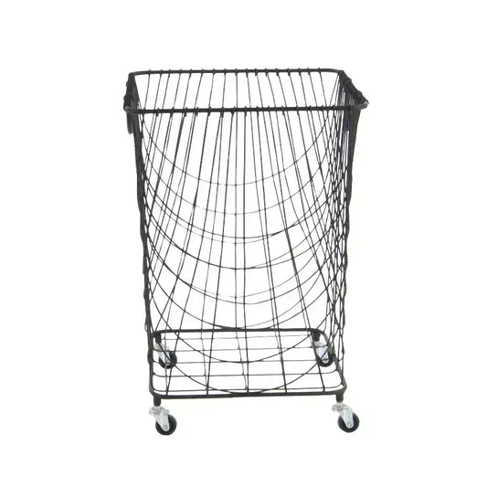 Carrello portaoggetti industriale quadrato in metallo, struttura in ferro nero con rotelle girevoli