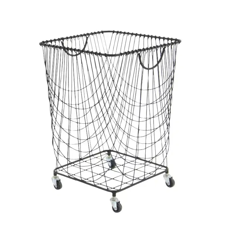 Carrello portaoggetti industriale quadrato in metallo, struttura in ferro nero con rotelle girevoli