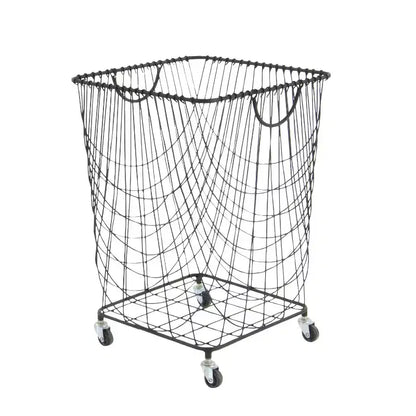 Carrello portaoggetti industriale quadrato in metallo, struttura in ferro nero con rotelle girevoli