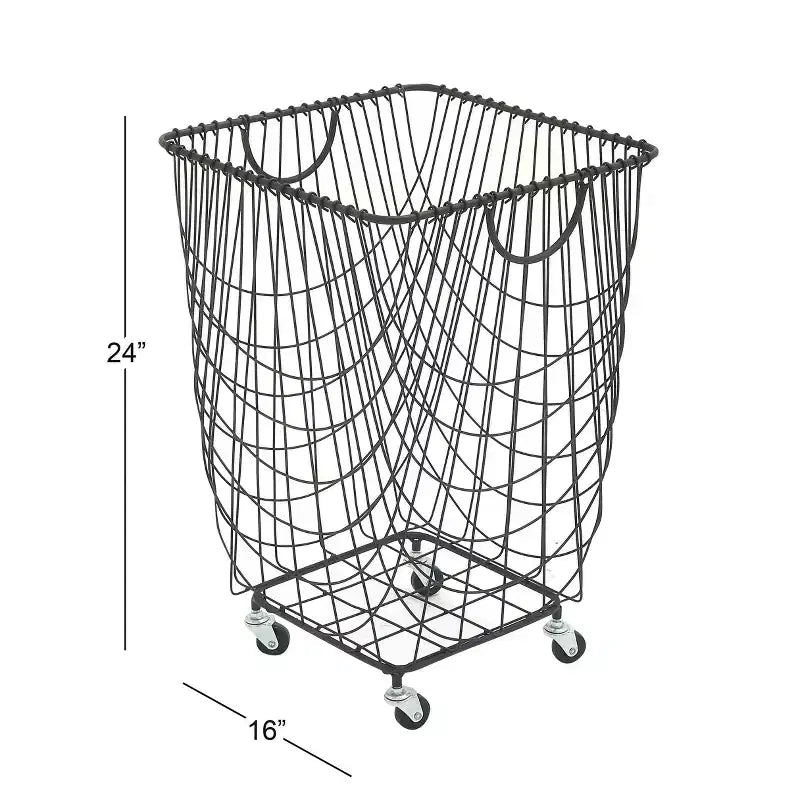 Carrello portaoggetti industriale quadrato in metallo, struttura in ferro nero con rotelle girevoli