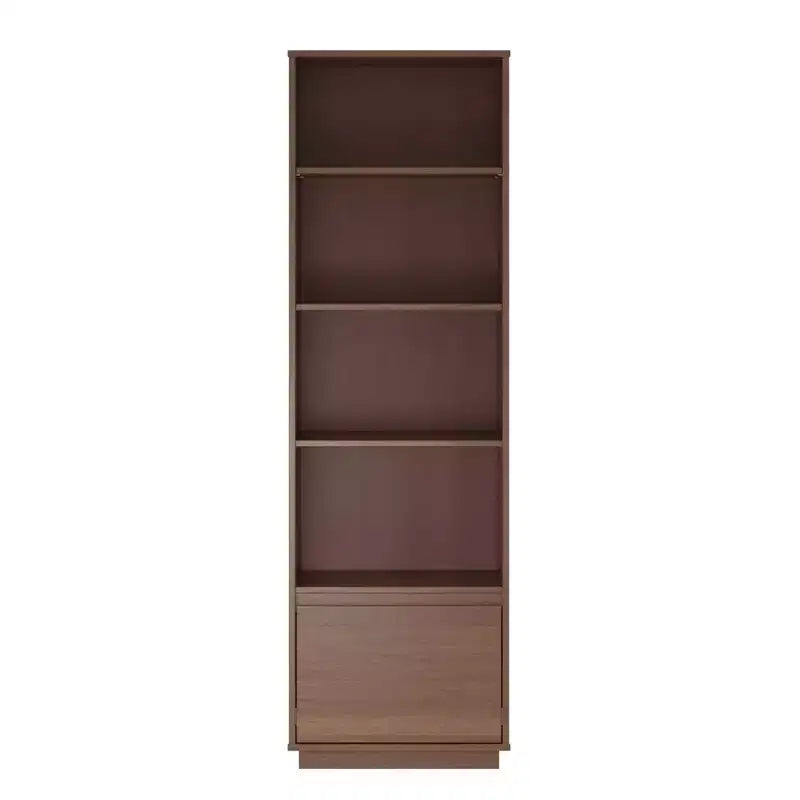 Libreria moderna di metà secolo da 180 cm con 4 ripiani e 1 cassetto, in legno massello di noce