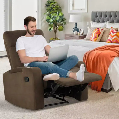 Poltrona reclinabile monoposto con contenitore e portabicchieri, color caffè / grigio / marrone