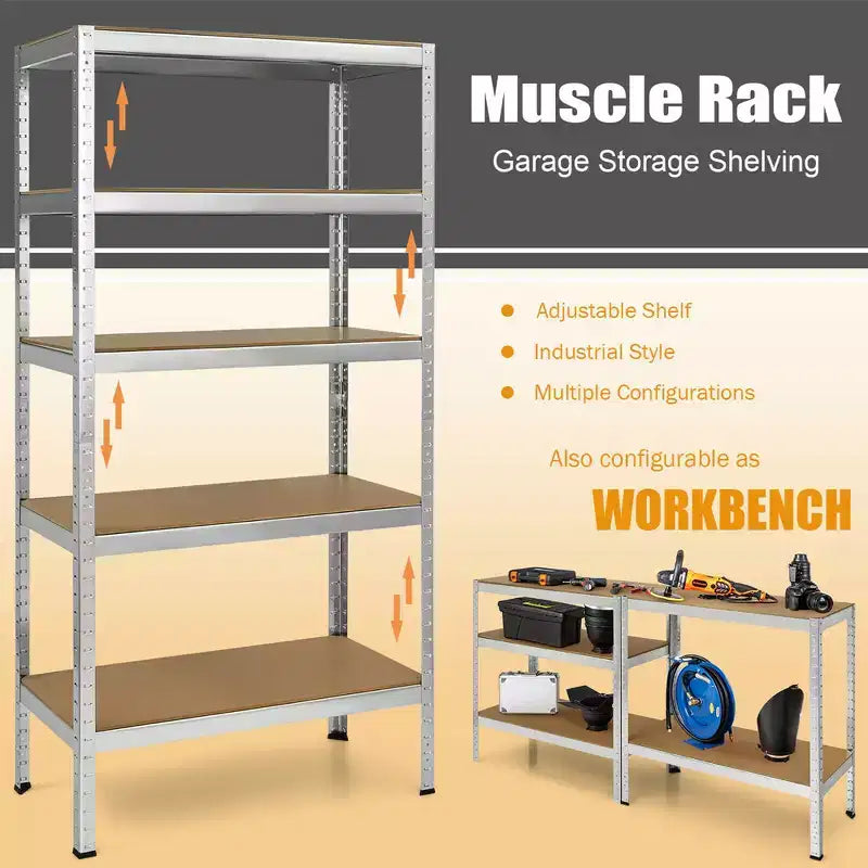 Confezione da 2 Scaffalature per Garage in Acciaio 5 Livelli Resistente 183 cm, Ripiani Regolabili, Argento e Blu
