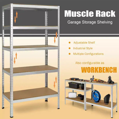 Confezione da 2 Scaffalature per Garage in Acciaio 5 Livelli Resistente 183 cm, Ripiani Regolabili, Argento e Blu