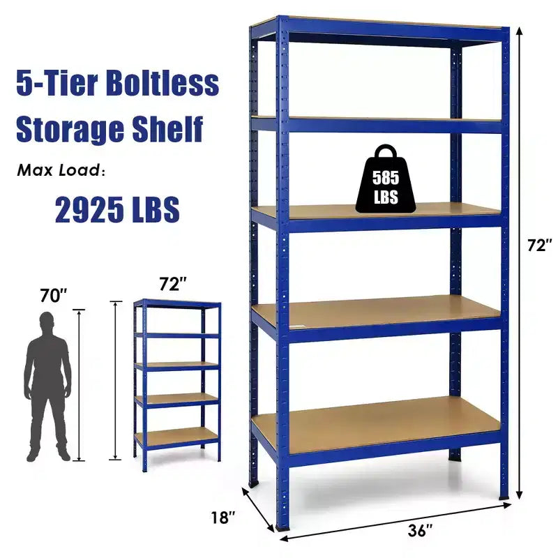 Confezione da 2 Scaffalature per Garage in Acciaio 5 Livelli Resistente 183 cm, Ripiani Regolabili, Argento e Blu