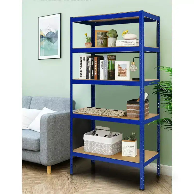 Confezione da 2 Scaffalature per Garage in Acciaio 5 Livelli Resistente 183 cm, Ripiani Regolabili, Argento e Blu