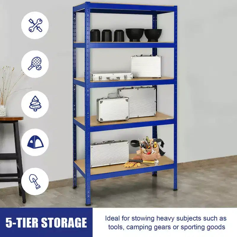 Confezione da 2 Scaffalature per Garage in Acciaio 5 Livelli Resistente 183 cm, Ripiani Regolabili, Argento e Blu