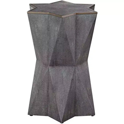 Uttermost Modern Charcoal Gray Faux Shagreen Accent Table 16 Wide Gold Leaf Trim Star Hourglass for Living Room Bedroom Bedside