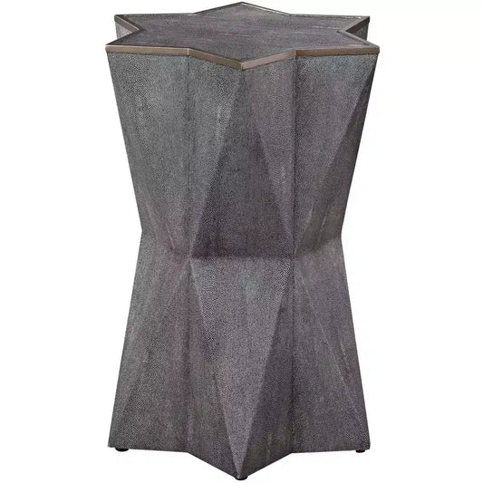 Uttermost Modern Charcoal Gray Faux Shagreen Accent Table 16 Wide Gold Leaf Trim Star Hourglass for Living Room Bedroom Bedside