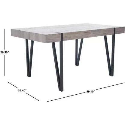 Tavolo da pranzo moderno con piano in legno massello e base in metallo