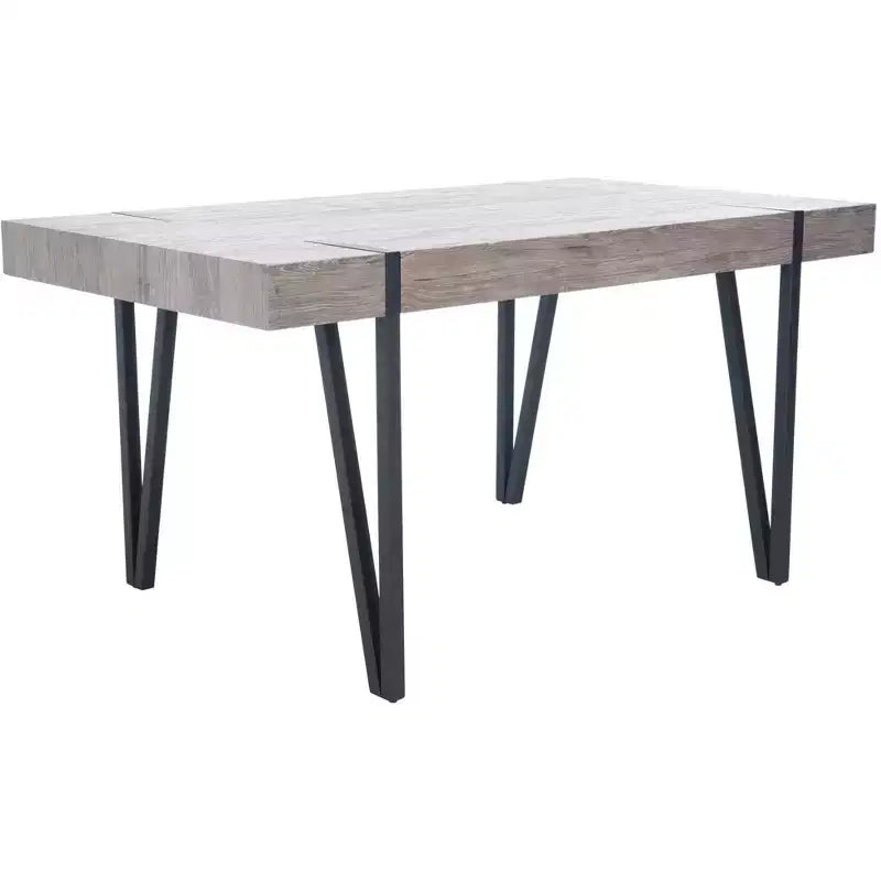 Tavolo da pranzo moderno con piano in legno massello e base in metallo