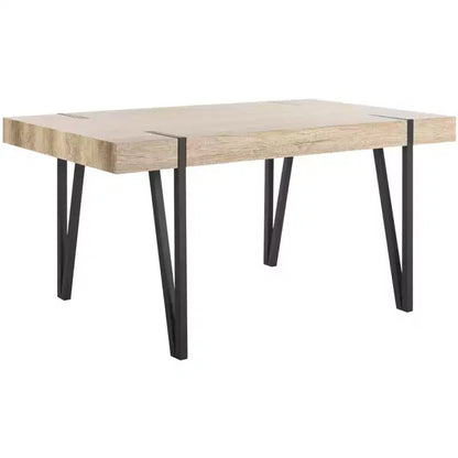 Tavolo da pranzo moderno con piano in legno massello e base in metallo