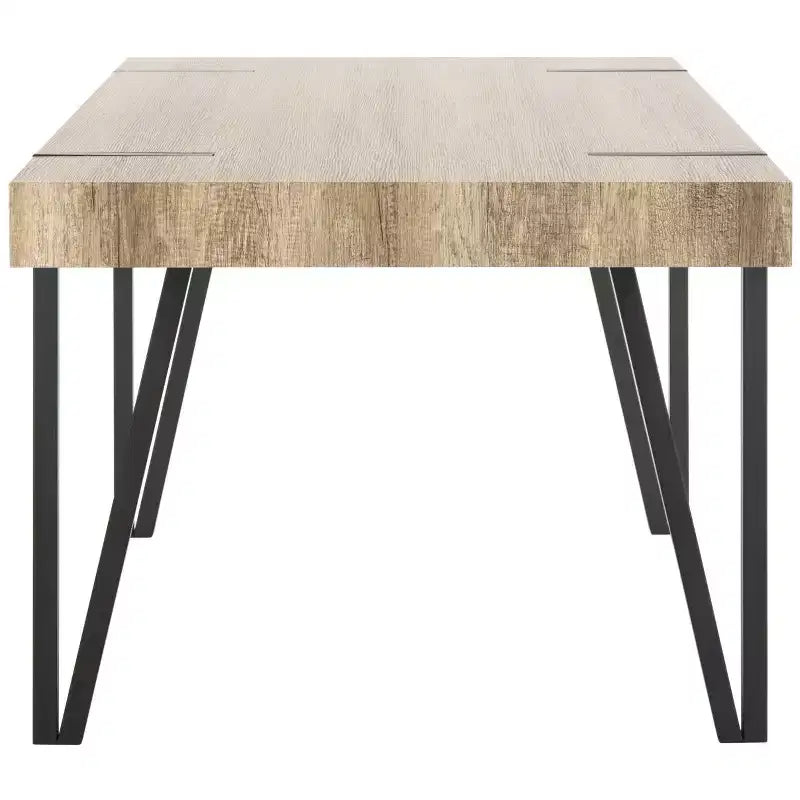 Tavolo da pranzo moderno con piano in legno massello e base in metallo