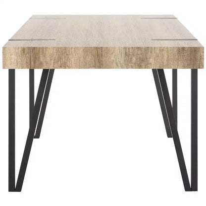 Tavolo da pranzo moderno con piano in legno massello e base in metallo