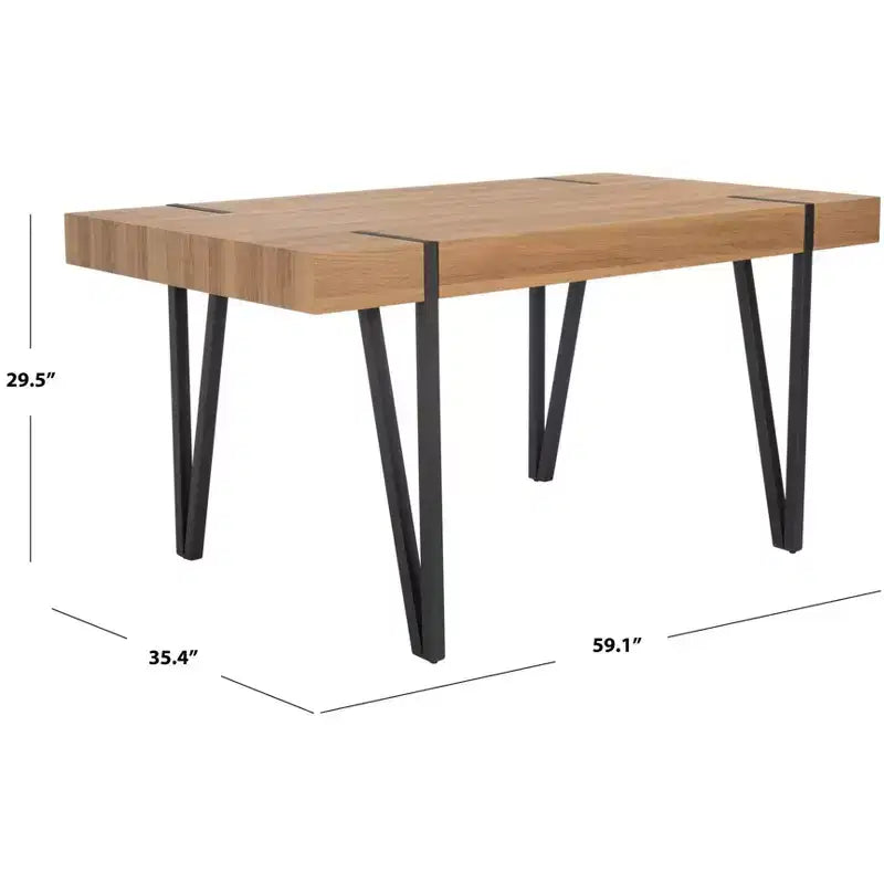 Tavolo da pranzo moderno con piano in legno massello e base in metallo