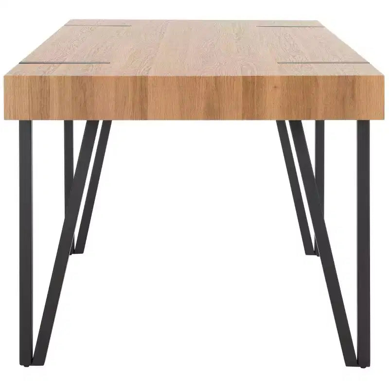 Tavolo da pranzo moderno con piano in legno massello e base in metallo