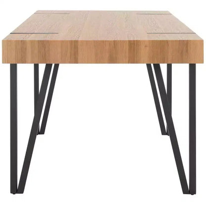 Tavolo da pranzo moderno con piano in legno massello e base in metallo
