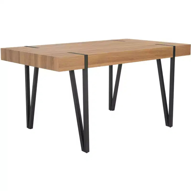 Tavolo da pranzo moderno con piano in legno massello e base in metallo