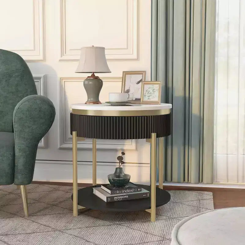 Tavolino Finto Marmo con Cassetto, Tavolino da Salotto Moderno