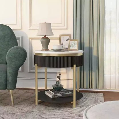 Tavolino Finto Marmo con Cassetto, Tavolino da Salotto Moderno