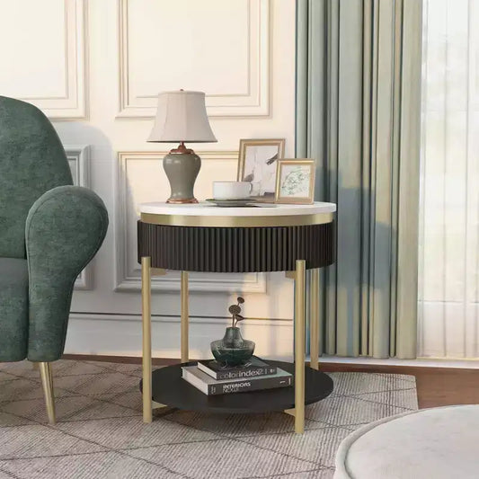 Tavolino Finto Marmo con Cassetto, Tavolino da Salotto Moderno