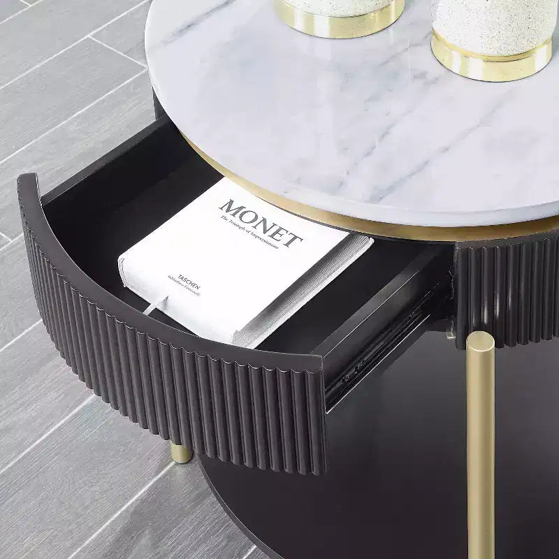 Tavolino Finto Marmo con Cassetto, Tavolino da Salotto Moderno