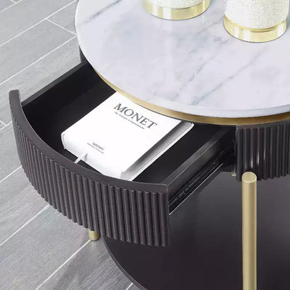 Tavolino Finto Marmo con Cassetto, Tavolino da Salotto Moderno