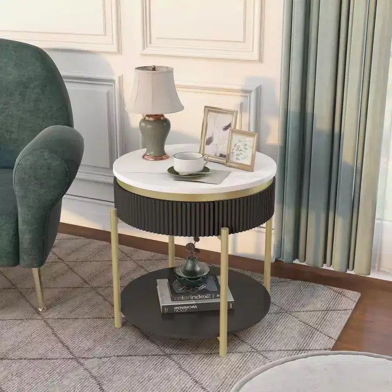Tavolino Finto Marmo con Cassetto, Tavolino da Salotto Moderno