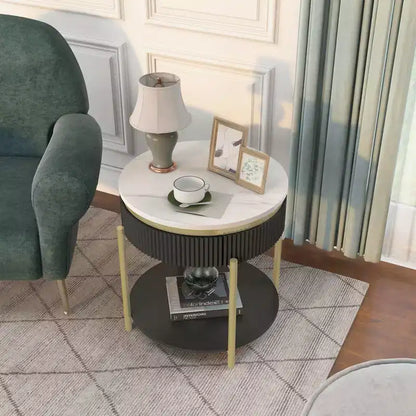 Tavolino Finto Marmo con Cassetto, Tavolino da Salotto Moderno