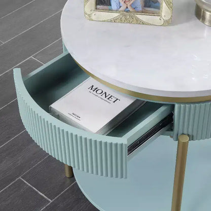 Tavolino Finto Marmo con Cassetto, Tavolino da Salotto Moderno